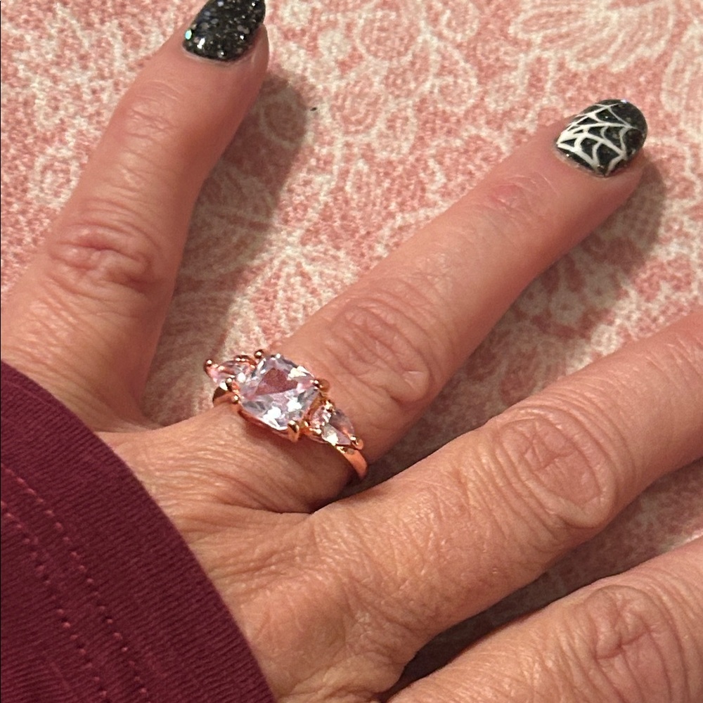 Rose Gold Plate Rhinestone Ring - Picture 5 of 12